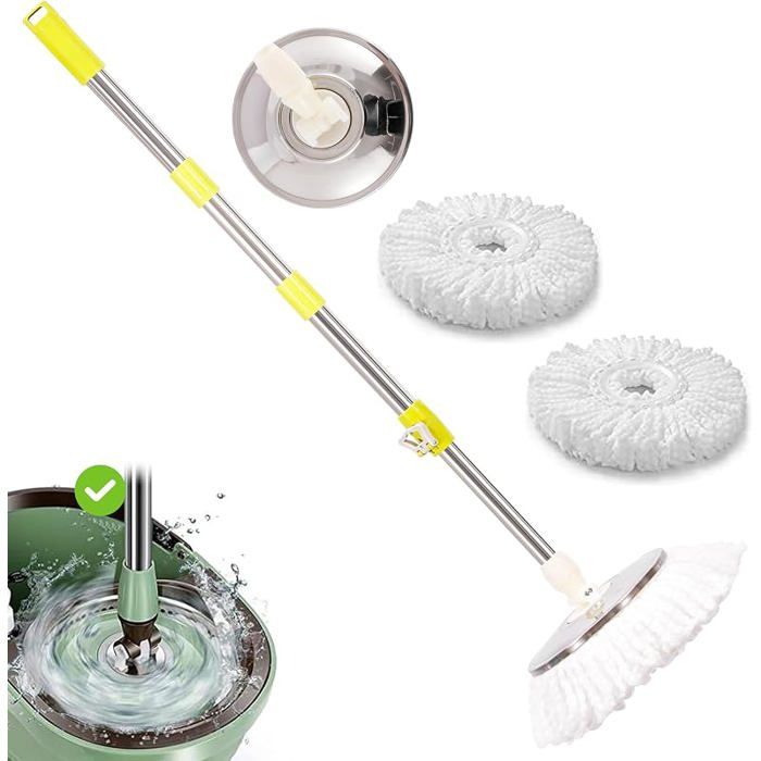 Bai Nettoyant 360° Rotatif Ajustable Manche Acier Inoxydable Extensible 127 cm 2 Têtes Microfibre Bleu