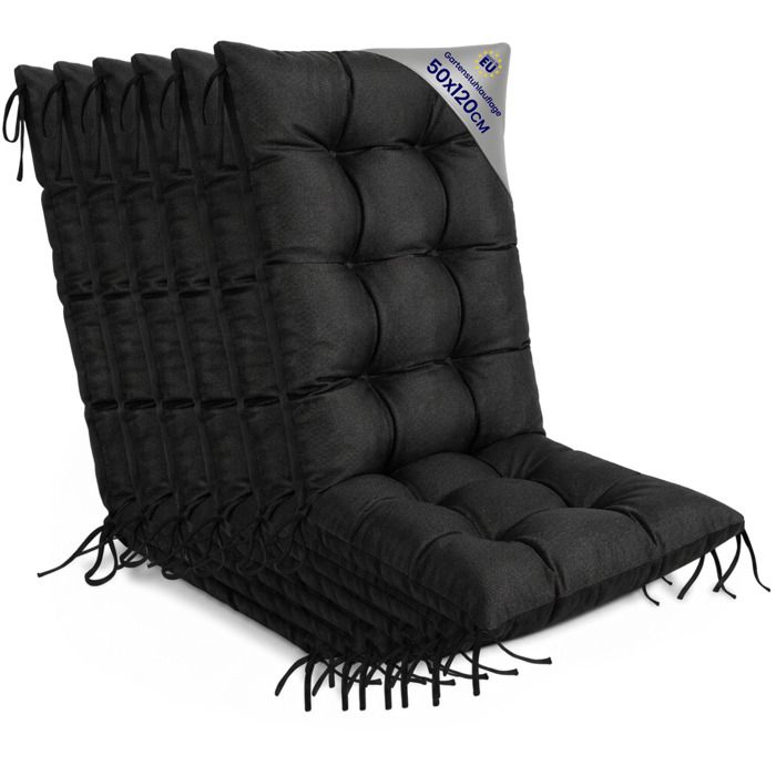 Coussin Chaise Jardin Dossier Haut Set: 6x 50x120 cm - Matelas Siege Extérieur Mobilier Confort Imperméable Graphite lin écologique