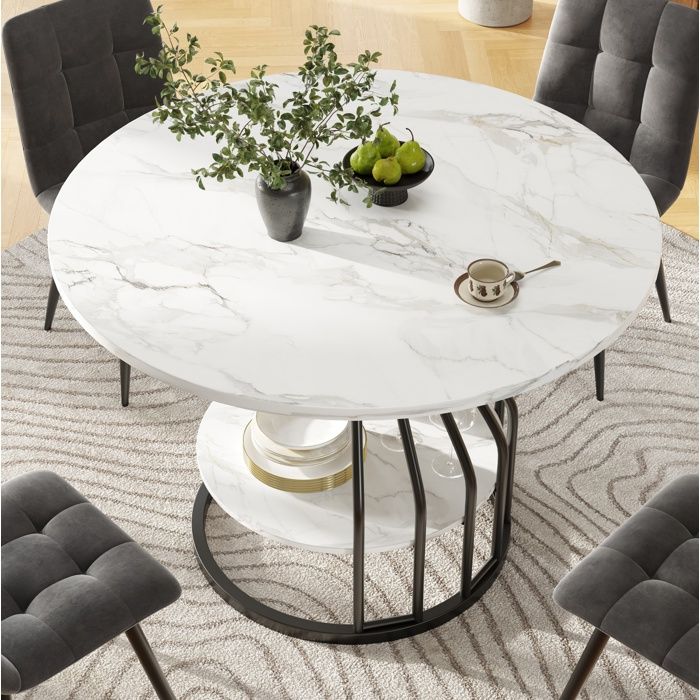 Table A Manger Ronde 4 Personnes Table De Cuisine FloraGrace Pour Salle A Manger Et Salon Avec Etagere Basse 80x80x76cm