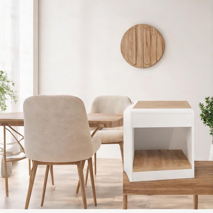 Tables de chevet blanches et aspect bois clair 40x40x45 cm - Lot de 2 avec double - Blanc Panneau de particules 40 x 40 x 45 cm
