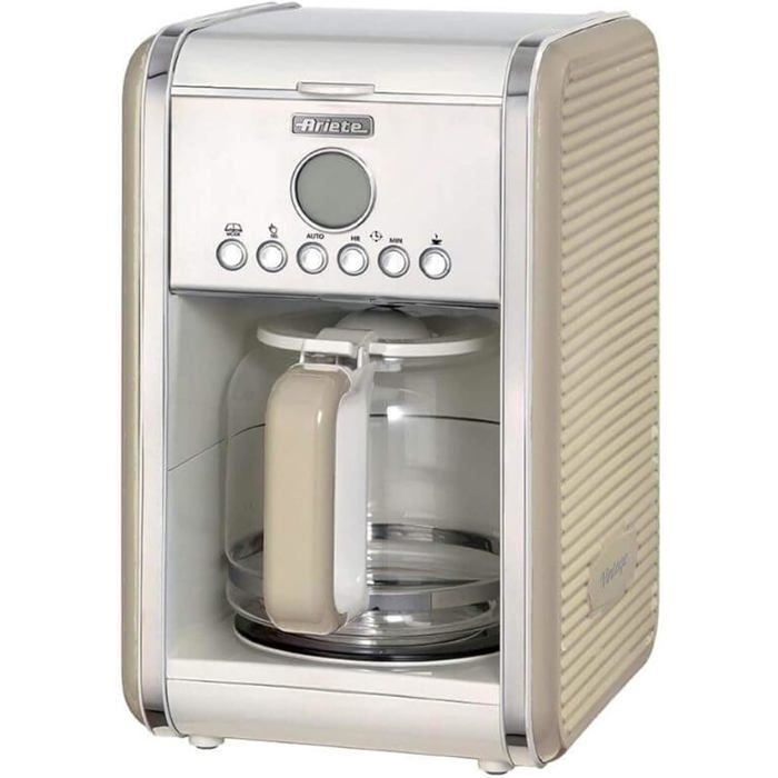 Ariete Vintage Machine à Café Americano 1342 Cafetière Filtre 1.5L 2000W Beige Minuteur 24h 12 Tasses
