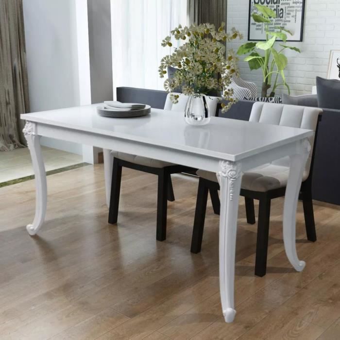Table à Manger - Laquée Blanc - Rectangulaire - 4 à 6 Personnes