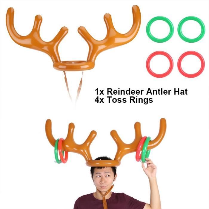 Chapeau gonflable en forme de bois de renne avec 8 anneaux 1 pompe pour enfants et adultes 