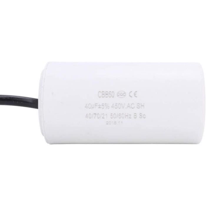 Condensateur Moteur CBB60 40µF 450V - Pour Démarrage Permanent, Fils, Marque FUKLUKSAUFR