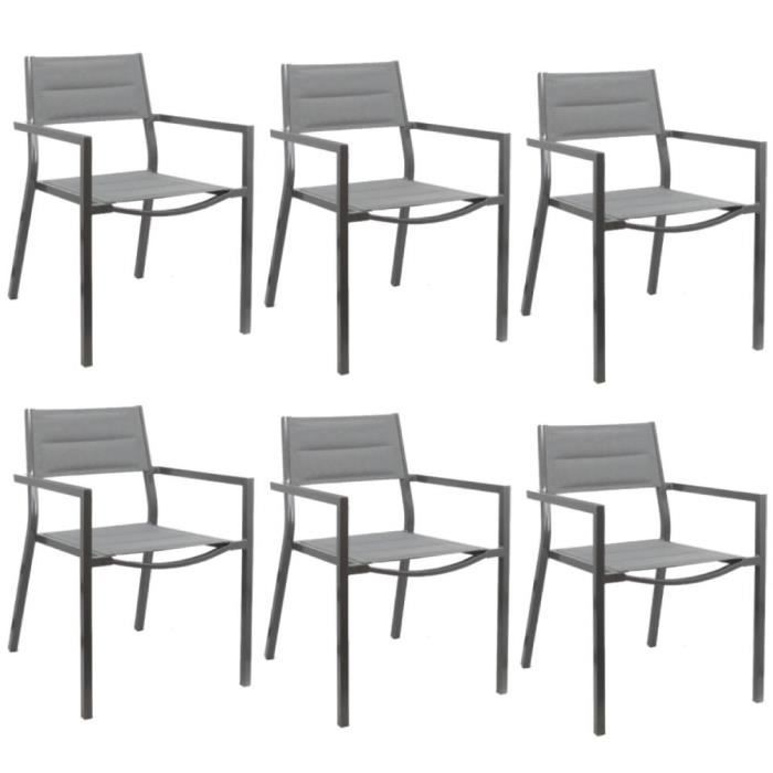 Lot de 6 Chaises de jardin Exterieur empilable Fauteuil Terrasse en aluminium