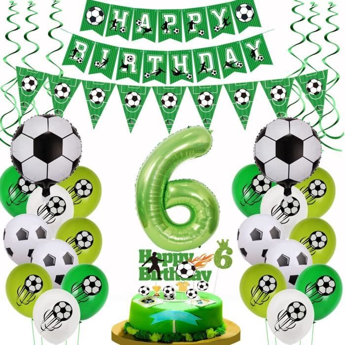 Décoration de 6e anniversaire - Ballon de football - 6 ans - Vert