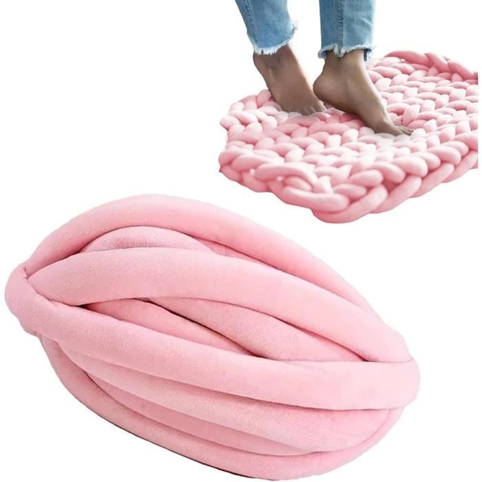 Laine à Tricoter Avec Les Bras - 500 G, 25 M - Fil Tubulaire épais En Velours Cristal - Pour Couvertures, Sacs, Décorations - Couleur Rose