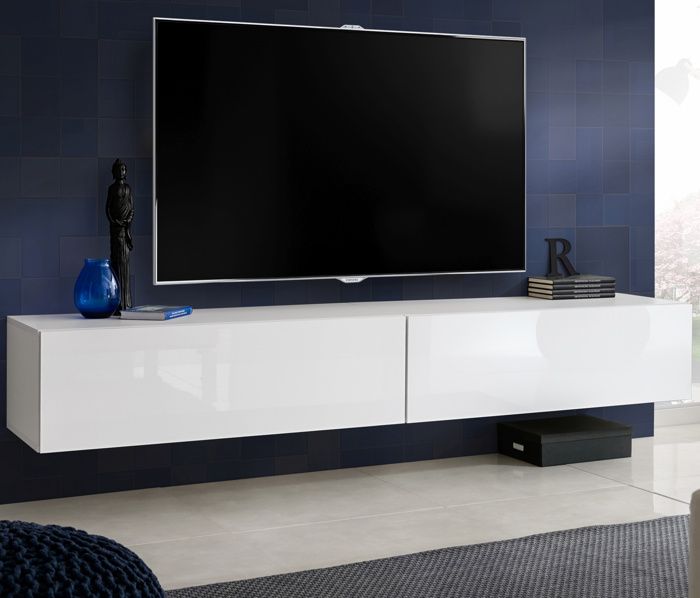 Meuble TV Loreto Komodee - Blanc Brillant et Blanc - Facades en Brillant - 200 x 30 x 41 cm Meuble TV Loreto Komodee - Blanc Brillant et Blanc - Facades en Brillant - 200 x 30 x 41 cm