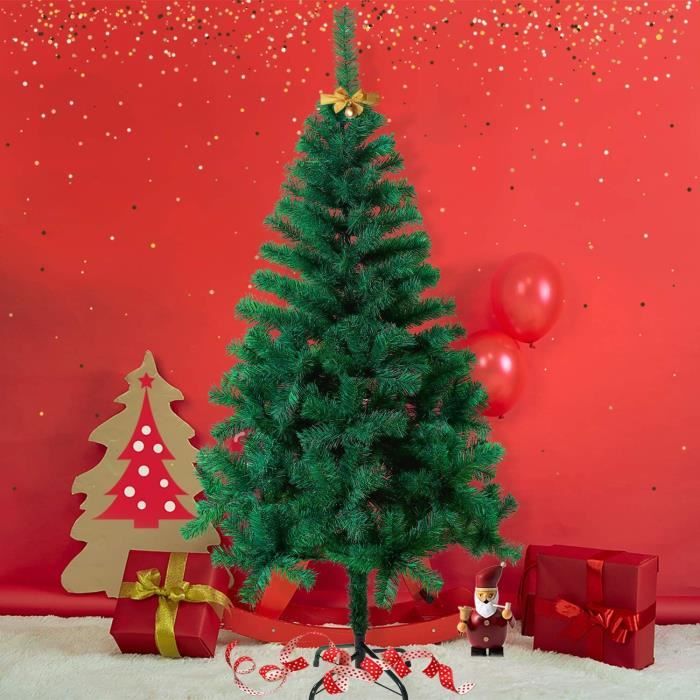 Sapin De Noël Artificiel En Pvc Vert 180 Cm Avec Support, Ignifuge