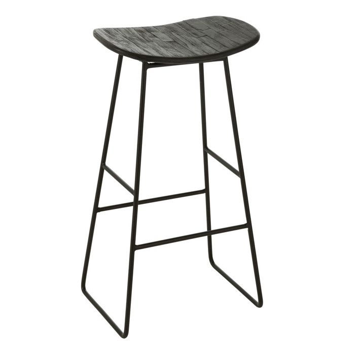 Tabouret de Bar en Bois Teck 74cm Noir