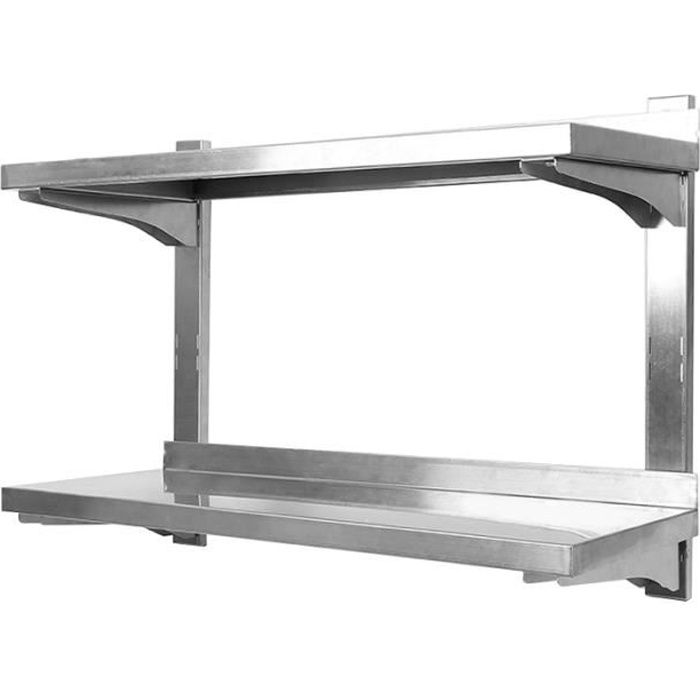 Étagère murale en inox - 2 étagères réglables en hauteur - 80*30cm