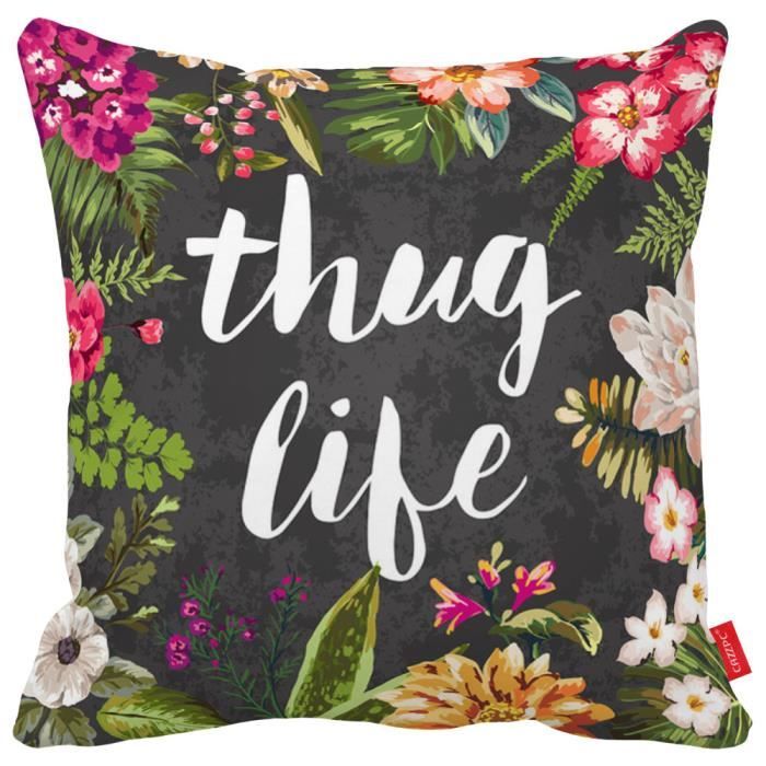 Housse De Coussin Fleur Citation Noire Vie Lettre Voyou Home Decor Cdiscount Maison