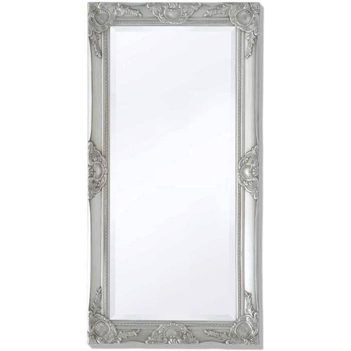 LI-Miroir Mural pour Chambre Salle de Bain Style Baroque 100 x 50 cm Argenté[723]