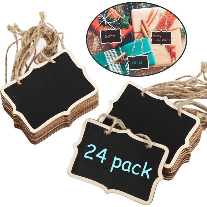 60 Mini Tableaux Noirs En Bois - 10x7,5cm - Avec Craies Et Support - Pour Déco Et événements
