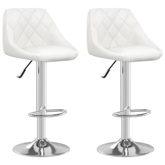 HOME-MARKET - Lot de 2 Chaises de Bar - Tabourets Hauts - Blanc Similicuir FR5165