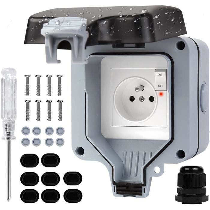 Prise Extérieure étanche Poussière avec Interrupteur et Témoin Lumineux,  IP66 Extérieur Prise Murale Double Interrupteur Avec [44] - Cdiscount  Bricolage