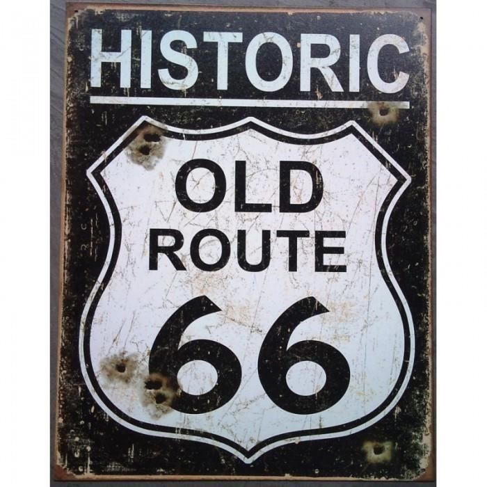 Plaque Tôle Publicitaire Route 66 - Décoration Murale 50x50cm - Style Vintage Moto