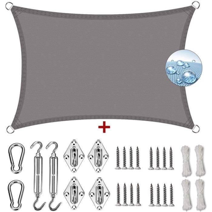 Voile D'Ombrage Rectangulaire 0.7x2 M Blanc - 98% UV Résistante Intempéries Avec Kit Fixation Jardin Terrasse