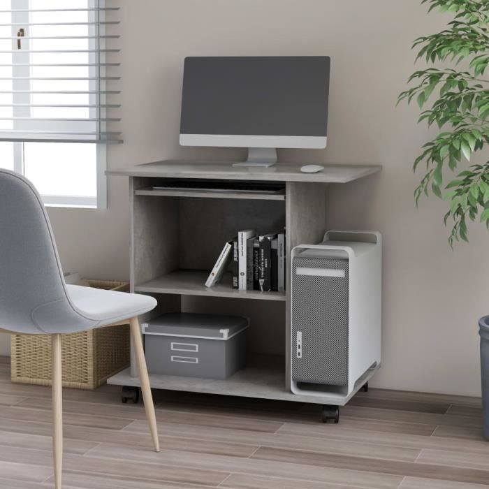 Bureau dordinateur Gris béton 80x50x75 cm Aggloméré -QUT