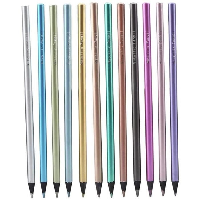 CISIXIN 12Pcs Crayons de Couleur Métallisés pour Coloriages 12 Couleurs Uniques et Différentes 