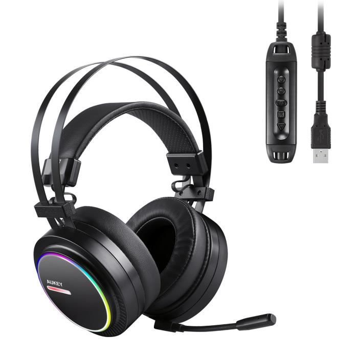 AUKEY Casque Gamer avec Son Surround 7.1 Virtuel Casque PS4 Gaming USB Stereo Effets LED RGB Casque Audio avec Micro pour Ordinateur Cdiscount