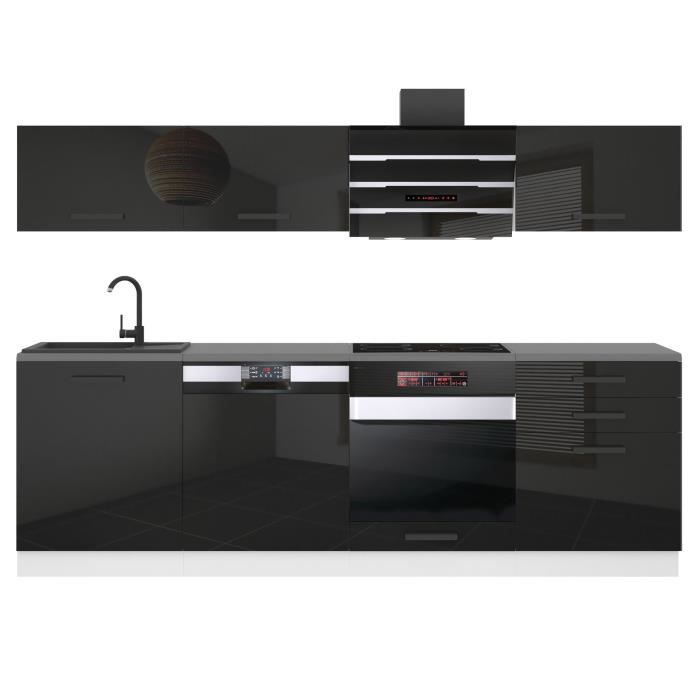 Cuisine Complète - B BELINI GROUP - LINDA - 240 cm - Noir Brillant - Système de Fermeture Silencieuse