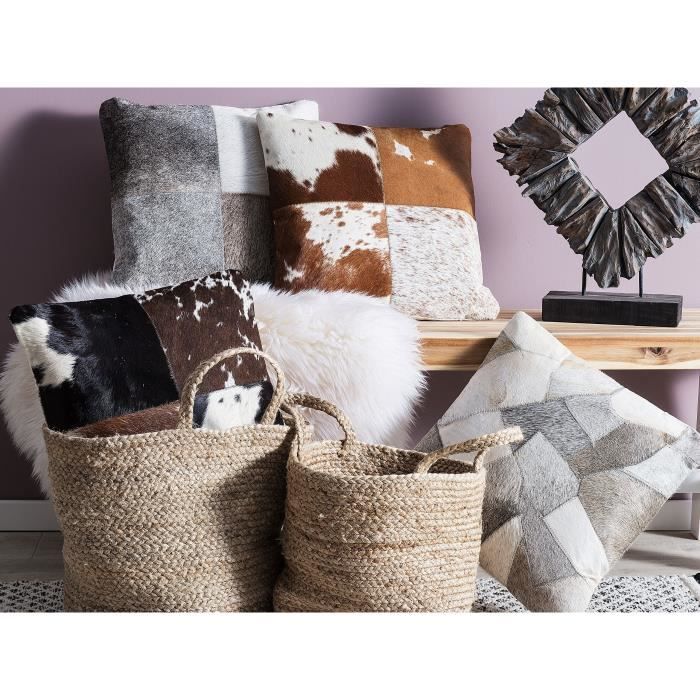 Paire De Coussins En Cuir Patchwork Vintage Années 60 – Grand Format Déco Moderne