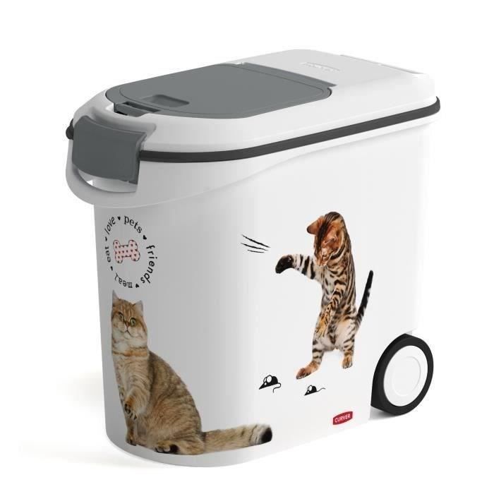 CURVER Conteneur à croquettes pour chat avec roulettes 12 kg - 35L - Love Pets