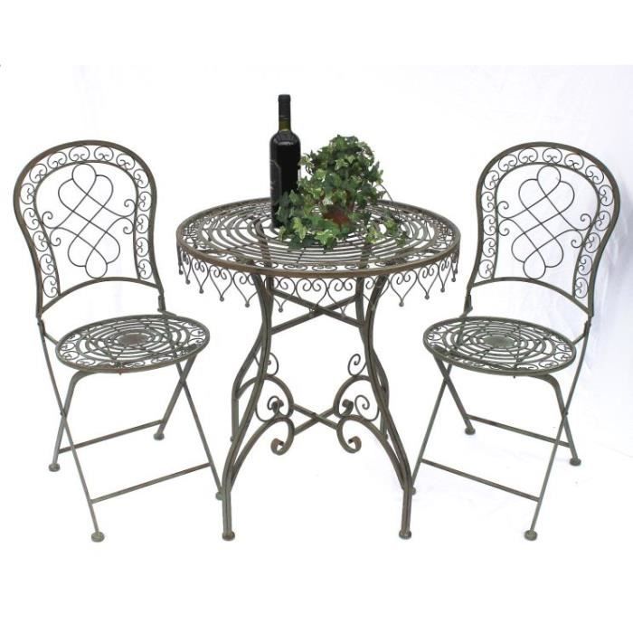 ensemble table et chaises - dandibo - malaga - métal - marron - 2 personnes - extérieur