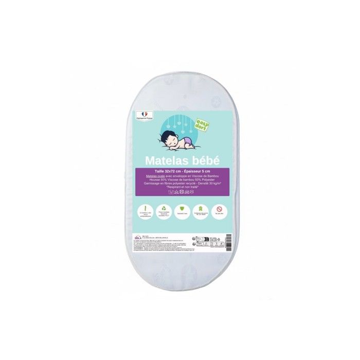 EASY DORT - Matelas Couffin en Bambou 32x72 cm - Coins arrondis - Fabriqué en France