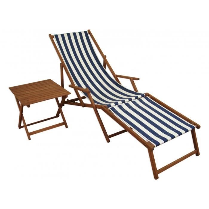 chaise longue pliante - erst-holz - 10-317ft - rayé bleu et blanc - dossier réglable - repose-pieds
