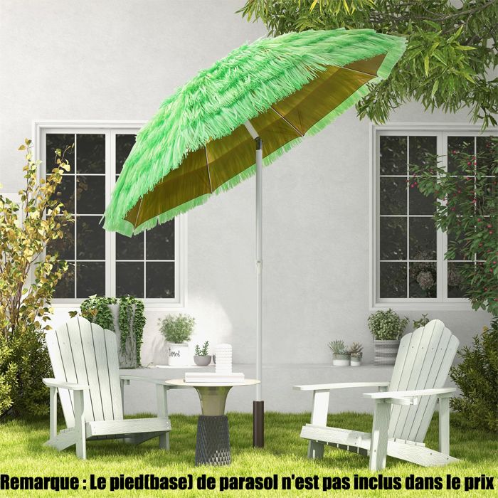 GIANTEX Parasol de Plage Inclinable Anti-UV en Paille 2M- Dia 2M- Parasol Pliable et Démontable- Cadre en Fer- pour Jardin- Vert