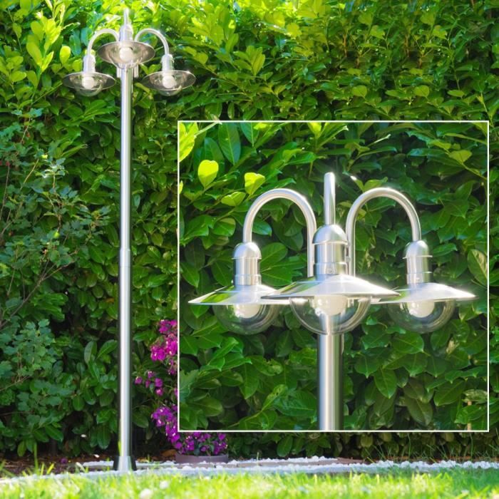 Luminaires dextérieur - HOFSTEIN - Elima - 3 Lanternes - Argenté - 200cm de hauteur Luminaires dextérieur - HOFSTEIN - Elima - 3 Lanternes - Argenté - 200cm de hauteur