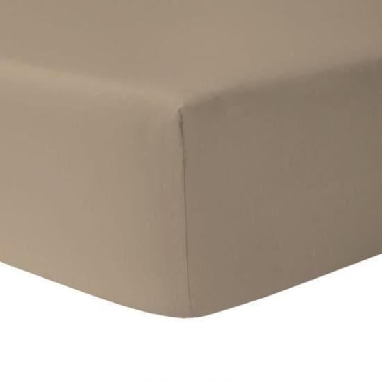 Drap Housse - TAUPE - 140 x 190 cm - 100% Coton - Tissage Serré - Grand Bonnet