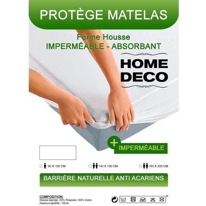 Protège matelas - Imperméable - Absorbant - 160 x 200 cm - Anti-Acariens - Blanc Protège matelas - Imperméable - Absorbant - 160 x 200 cm - Anti-Acariens - Blanc