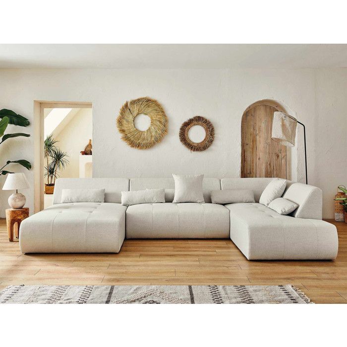 Onyx - canapé panoramique dangle droit 7 places - en tissu - Beige