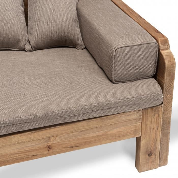 macabane andrian - canapé-lit bois pin recyclé 3 places avec coussins