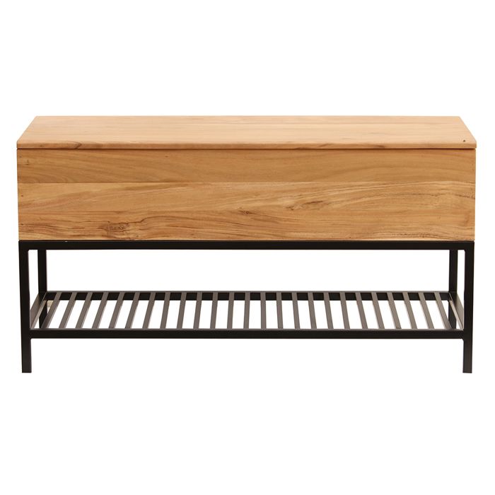 Miliboo - Banc dentrée industriel avec coffre de rangement en bois massif et métal noir L100 cm SORG