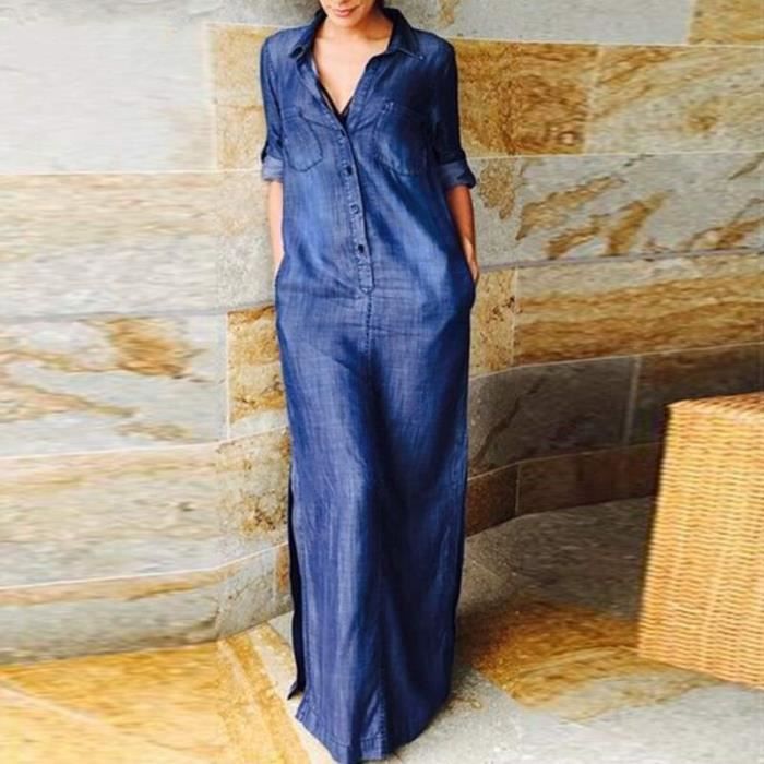 Robe à Col Chemise Décontractée Unie