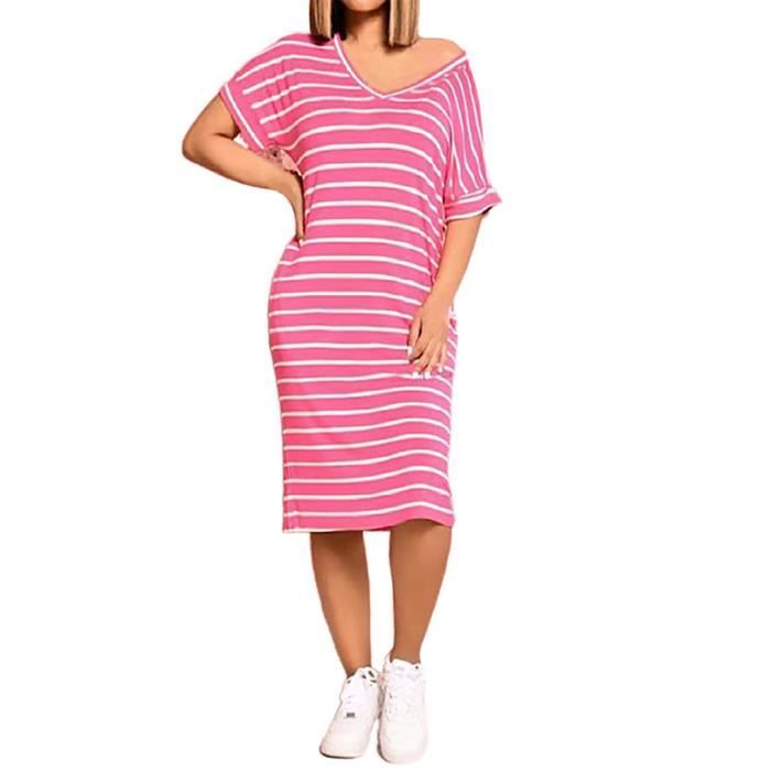 Robe Dcontracte  Manches Courtes Et Col En V Pour Femme Rose Rose ...