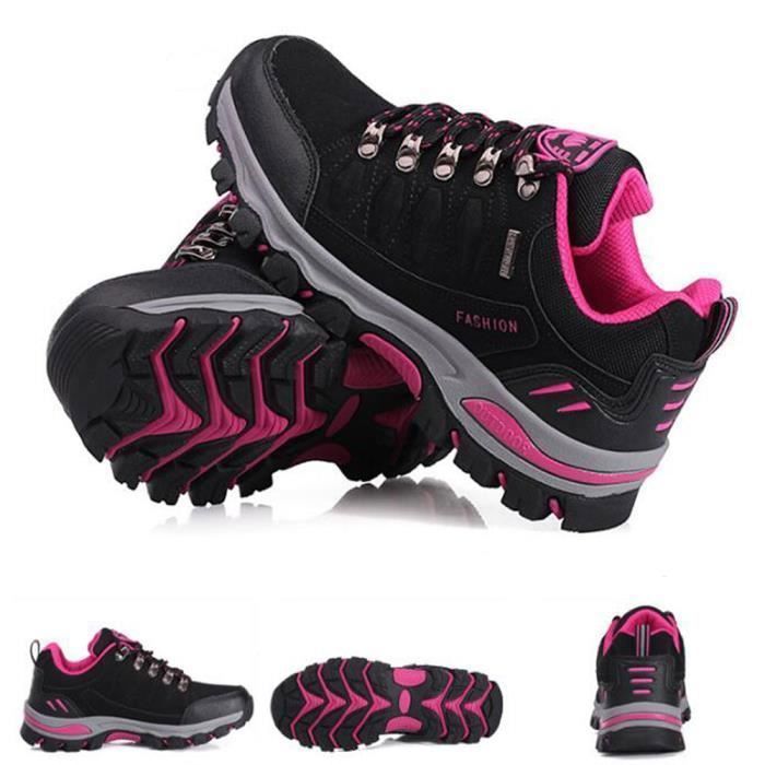 Chaussures en cuir en nylon marche randonnée Croix-Tied étanches pour Femmes - Noir