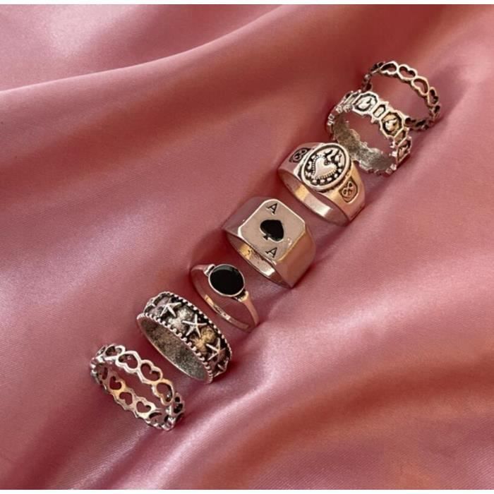 Ensemble De 12 Bagues Y2K Punk Gothique - Style Vintage & Réglable | Pour Femme, Look Grunge & Pierres De Lune - 7