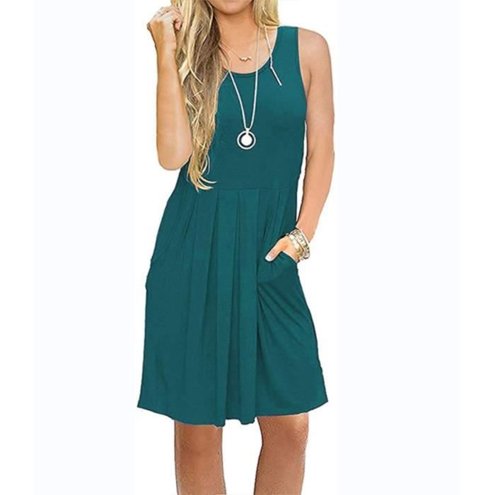Robe d'été décontractée à col rond et sans manches pour femmes x46287