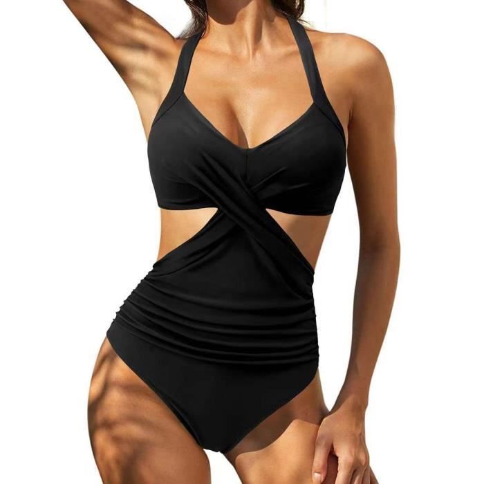 ECELEN Femme Maillot de Bain Une Pièce Sheer Mesh Col V Wrap