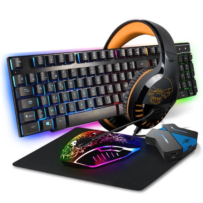 Pack Gamer Clavier Souris Tapis LED Casque RGB GTA 230 PS4, PS5