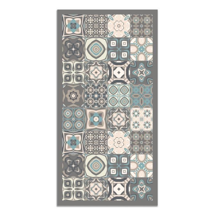 Panorama Tapis Vinyle Sol Carreaux Ciments Talavera Brun 60x200 Cm - Différentes Tailles Disponibles
