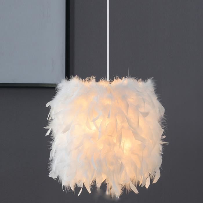 Lustre Suspension en Plumes Blanche 23cm Abat-jour Rétractiles Luminaire Plafonnier pour Chambre de lenfant Salon Décor