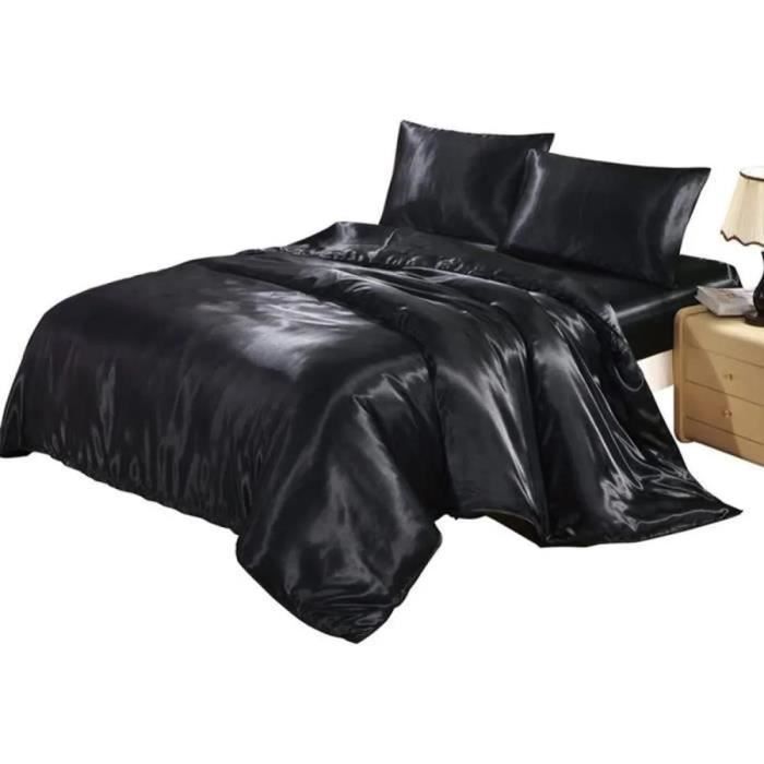 Parure de drap en Soie Satinée Parure de lit 4 Pcs avec 2 Taies d