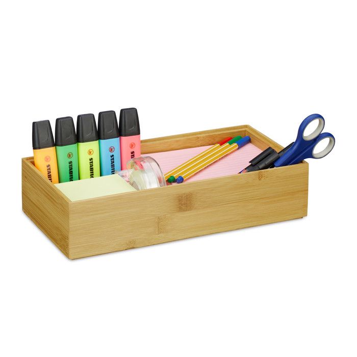 Caisse Rangement Bambou Empilable - 14x30x20cm - Naturel, Sans Couvercle - Pour Salon, Salle De Bain, Cuisine