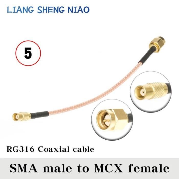 Adaptateur MCX Mâle Vers SMA Femelle - Pigtail RG316 21cm, Faible Perte, Neuf